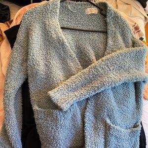 blue cardigan sweater